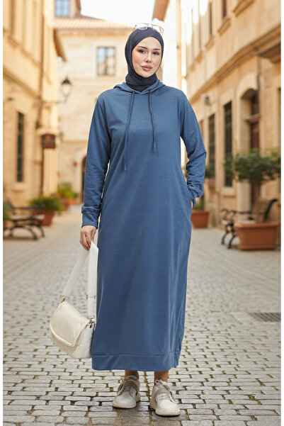 sefamerve Indigofarbenes Sportkleid mit Kapuze – 0190-21 Zwei Fäden