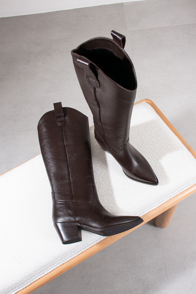 FSKOMBİN Toria Kadın Acı Kahve Hakiki Deri Çizme