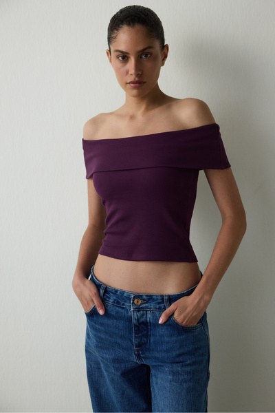 Penti Cupsecret Self-Padded Purple Foldable Madonna Collar Sleeveless Slim Fit Top