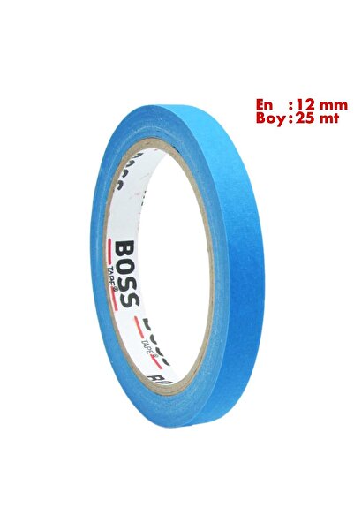 Boss Tape Mavi Renkli Maskeleme Boya Bandı  Kağıt Bant En:12mm Boy:25mt