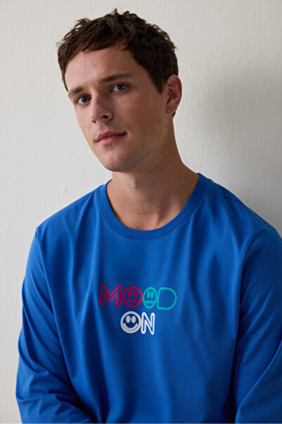 Penti Erkek Mood Slogan Baskılı Bisiklet Yaka Pamuklu Pijama Takımı