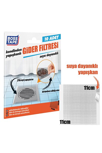 Boss Tape Gider Filtresi 10lu Banyo Küvet Duşakabin Gider Süzgeci