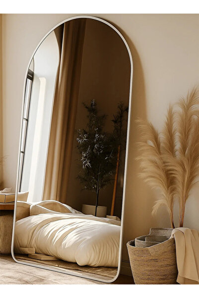 Taimi Extra Large Mirror With Elegant Design 180 X 80 Cm - White Metal Frame And Back Stand