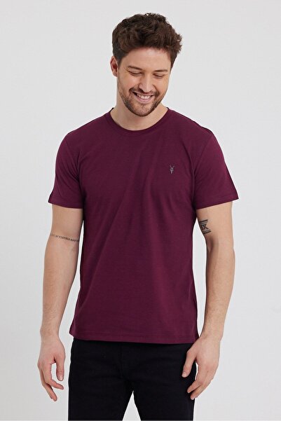 COMBİNE MİCHAİL Ανδρικό μπλουζάκι με λαιμόκοψη Slim Basic Claret Red