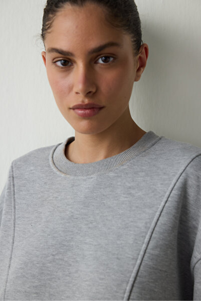 Penti Gray Melange Curvy Side Crew Neck Oversize Short Sweatshirt