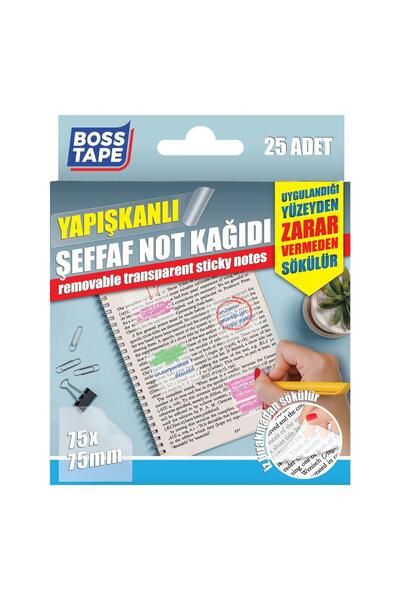 Boss Tape Sökülebilir Şeffaf Yapışkanlı Not Kağıdı 25 Adet