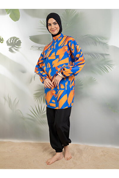 Mayo Bella Brush Pattern Full Covered Μαγιό - Μπλε - Μαγιό Bella