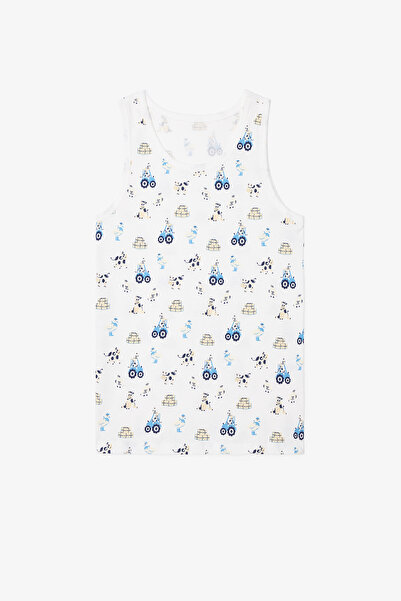 Penti Boy's Moo Farm Cow Patterned Thick Strap Cotton 2-Piece Undershirt