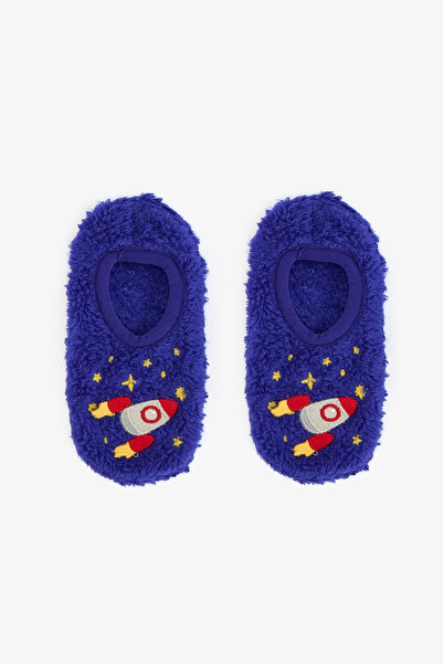 Penti Saks Blue Boy's Space Planet Embroidered Non-Slip Sole Home Shoes
