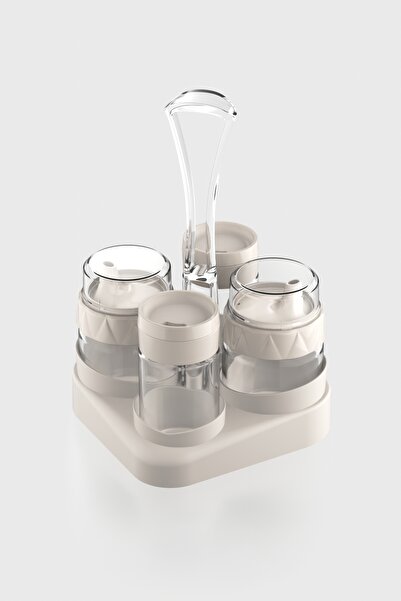 Renga طقم زيت وملح زجاجي من ليكسا مكون من 5 قطع مع حامل 151073 بيج