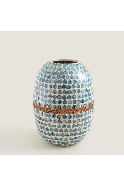 Chakra Hanoi Capiz Vazo 39 Cm Beyaz/Açık Mavi