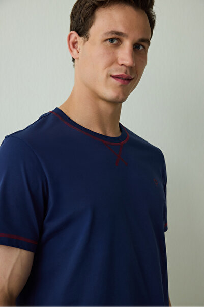 Penti Indigo Men's Navy Star Crew Neck Cotton Shorts Pajama Set