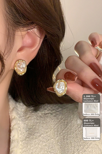 Shylyn 925 Gümüş İğneli Altın Kaplama Barok İnci Küpe