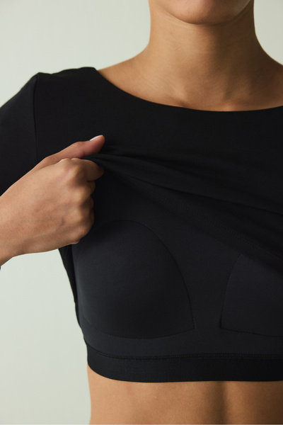 Penti Black Crew Neck Long Sleeve Slim Fit Fixed Cap Top