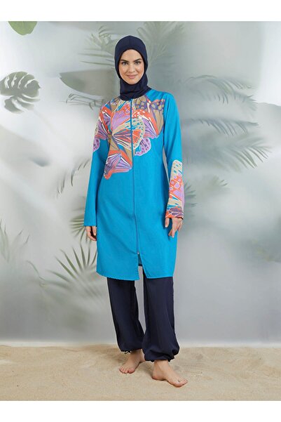 Mayo Bella Μαγιό με σχέδιο πεταλούδας πλήρως καλυμμένο - Μπλε -