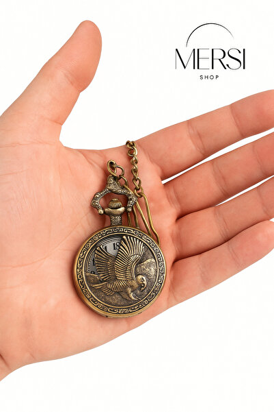 Mersi SHOP Kartal Figürlü Antika Köstekli Cep Saati | Zincirli Retro Saat Erk...