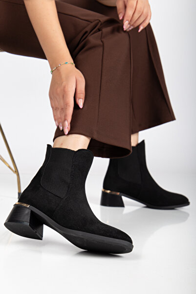 FEMME Kadın Yuvarlak Burun Çift Lastikli Günlük Bot Ezrea Siyah Süet