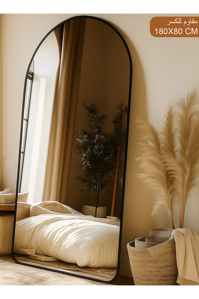 Taimi مرآة كبيرة جدًا مقاومة للكسر بتصميم أنيق 180 × 80 سم - إطار معدني أسود وحامل خلفي