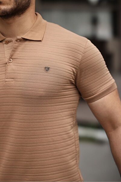 COMBİNE MİCHAİL Ανδρικό μπλουζάκι από 100% βαμβακερό ύφασμα με λεπτή εφαρμογή καραμέλας με γιακά πόλο