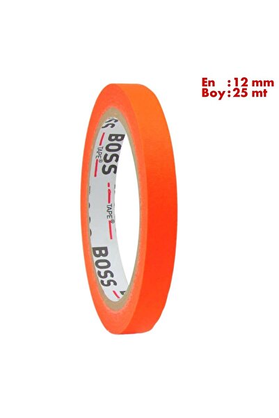 Boss Tape Turuncu Renkli Maskeleme Boya Bandı Kağıt Bant En:12mm Boy:25mt