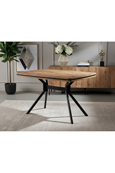 DENGEMA Koza Dikdörtgen Masa – Ceviz Desen, Siyah Ayak, 80×120 cm (Sandalyesiz)