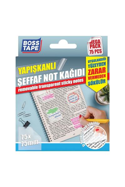 Boss Tape Sökülebilir Şeffaf Yapışkanlı Not Kağıdı 75 Adet