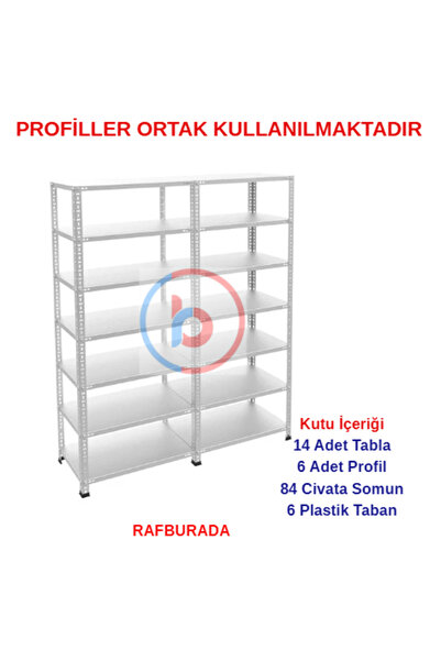 RafBurada 7 Katlı Duble Galvaniz Çelik Raf - Depo, Arşiv, Kiler, Dosya, Marke...