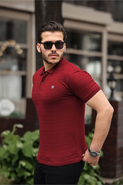COMBİNE MİCHAİL Men's 100% Cotton Fabric Slim Fit Cut Claret Red Polo Neck T-Shirt
