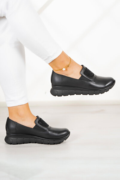 Erkan Saçmacı Παπούτσια Morena Μαύρα από γνήσιο δέρμα αγελάδας με πέτρα με στρογγυλή μύτη casual