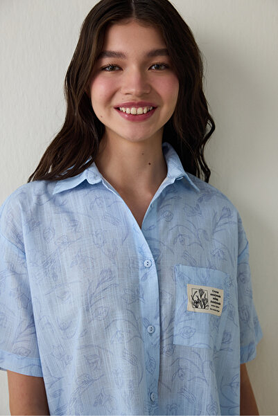 Penti Set de pijamale albastru deschis Antalya cămașă florală din bumbac căpșuni - inspirat de Flora