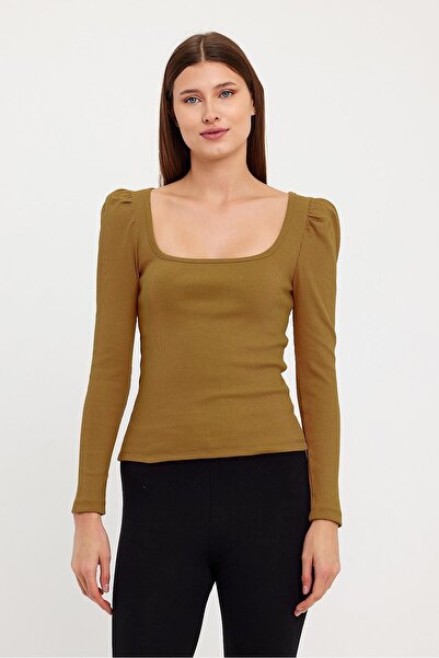 ESPİNA Women's Square Collar Long Sleeve Blouse