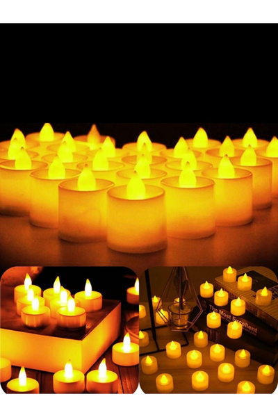 rkmstore Tealight LED Mum 24’lü – Sarı Işıklı Dumansız Pilli Mum Seti (Piller...
