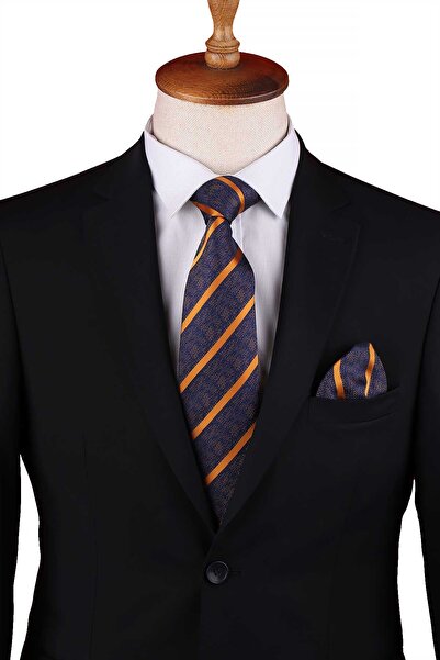 Kravatkolik Жълто - тъмносиня шарена класическа вратовръзка KK13145