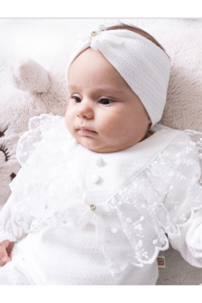 PefyBaby Kız Bebek 5’li Hastane Çıkışı Seti , %100 Pamuk, Dantelli ve İnci De...