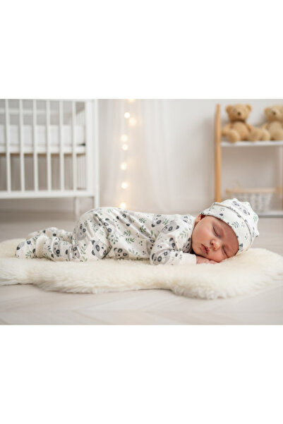 by bubbles Panda Patterned Organic Booties Jumpsuit