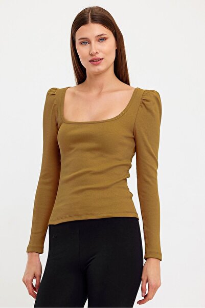 ESPİNA Women's Square Collar Long Sleeve Blouse