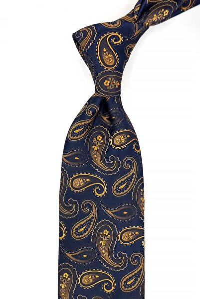 Kravatkolik Navy Blue Paisley Pattern Classic Tie with Handkerchief Kk13122