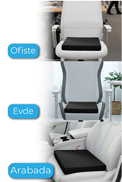 Viscofoam Ortopedik Visco Kare Oturma Minderi Kuyruk Sokumu Destekli Ergonomik Koltuk Minderi - Siyah