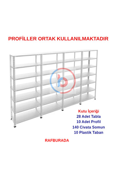 RafBurada 7 Katlı 4'lü Galvaniz Çelik Raf - Depo, Arşiv, Kiler, Dosya, Market...