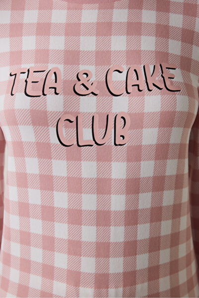 Penti Pembe Tea Club Ekoseli Bisiklet Yaka Pijama Takımı