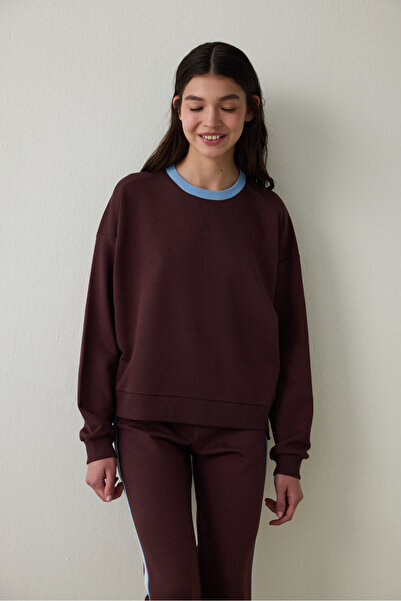Penti Brown Floral Patterned Collar Oversize Sweatshirt - Inspired by Flora