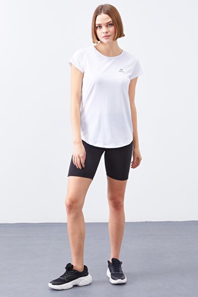 TOMMY LIFE Bílé dámské tričko s krátkým rukávem Standard Fit O Neck s okénkem na zádech - 97101