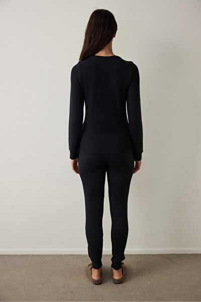 Penti Black Lana Slogan Printed Crew Neck Pajama Set