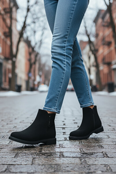 Y&D Shoes 2025-2026 Yeni Sezon Kadın Fermuarlı Günlük Siyah Bot Rahat Taban Kışlık Sıcak Astar