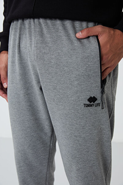 TOMMY LIFE MEn's JoggEr SwEatpants - Gray MElangE, ZippEr and PockEt - 84651