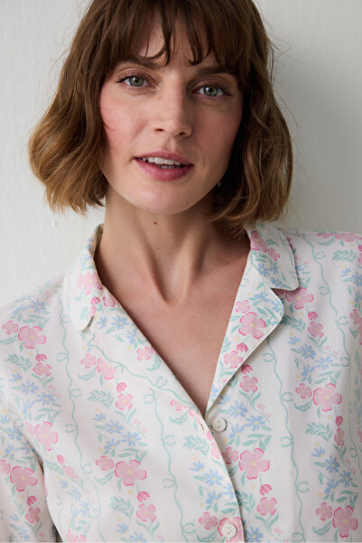 Penti Gardenya Cute Flowers Çiçekli Gömlek Yaka Pamuklu Uzun Kollu Pijama Takımı