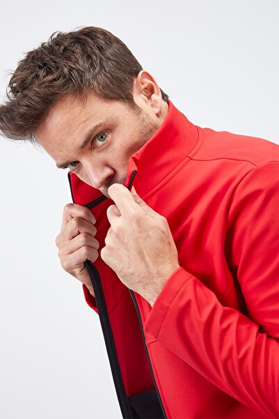 TOMMY LIFE Κόκκινο ανδρικό παλτό με φερμουάρ και αντιανεμικό Softshell - 88050