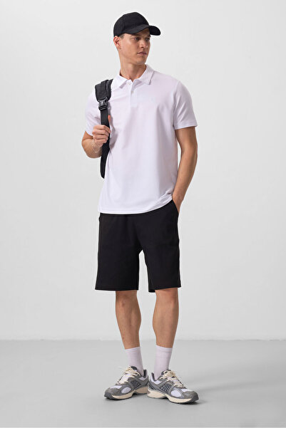 TOMMY LIFE Bílé pánské tričko Standard Fit Basic Polo Neck - 87768