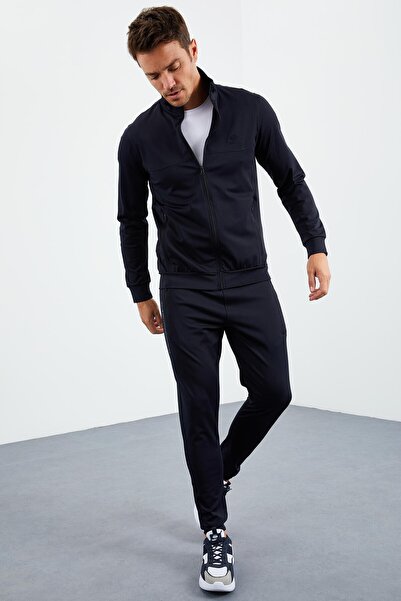 TOMMY LIFE Ανδρική φόρμα αθλητικής φόρμας Navy Blue Stand με φερμουάρ Standard Fit με μανσέτες - 85160