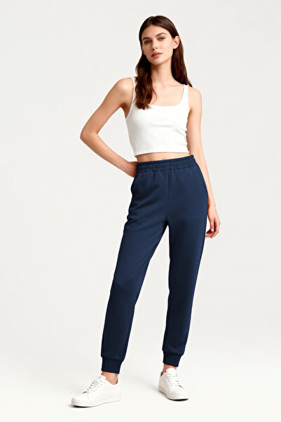 TOMMY LIFE Indigo Υψηλής Μέσης Jogger Άνετη Μορφή Γυναικεία Αθλητική Φόρμα με Μανσέτες - 94561